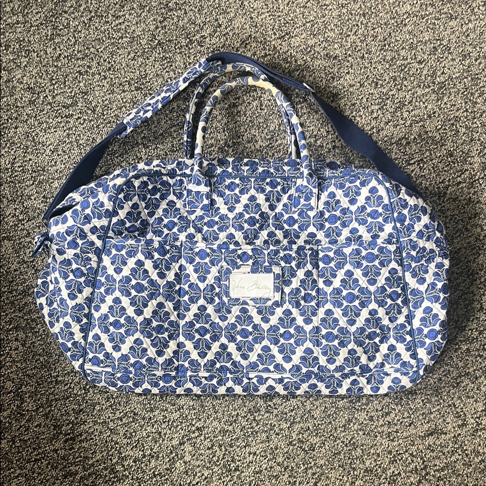 Vera Bradley Navy and White Floral Quilted Travel Duffel